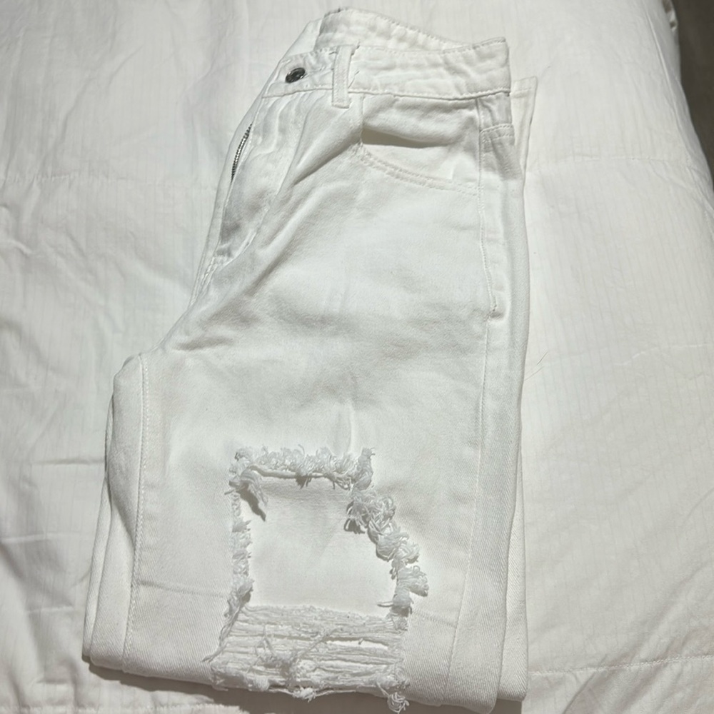 High waisted, distressed, white mom jeans